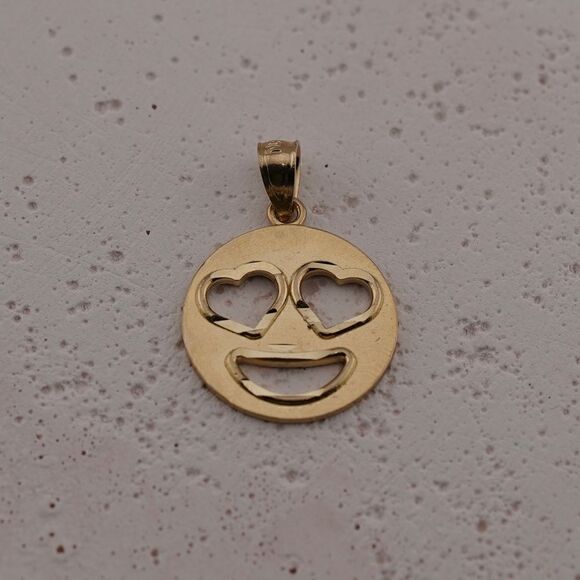 14k Solid Yellow Gold Emoji Love Pendant | Emoji Love charm | Birthday Gift | - Picture 1 of 8